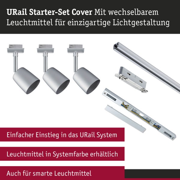 URail Schienenspot Cover Starterset GU10 max. 10W dimmbar 230V Chrom matt, Chrom