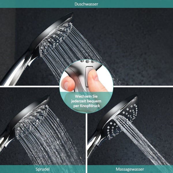 EMKE Duschkopf mit 3 Strahlarten – Regendusche Handbrause, Chrom, Universelle G1/2 Schnittstelle, Hochdruck Wassersparend für Badezimmer