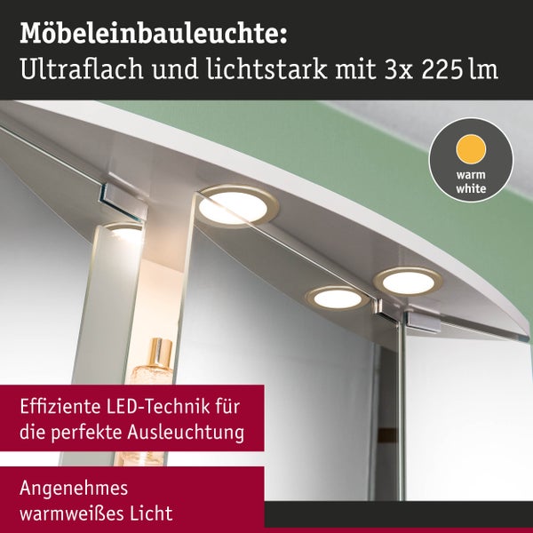 LED Möbeleinbauleuchten 3er-Set rund 65mm 3x2,5W 3x180lm 230/12V 3000K Gold matt