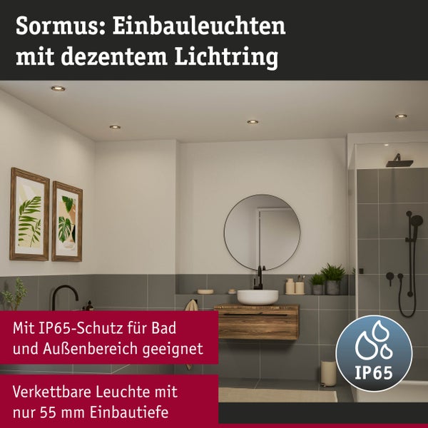 LED Einbauleuchte Sormus Einzelleuchte IP65 rund 100mm 4,8W / 1,5W 560lm / 180lm 230V 3000K Schwarz