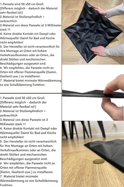 Polystyrol XPS Styropor 3D Paneelen Deckenpaneelen Dekoren 50x50cm 3mm stärke Mirror Schwarz
