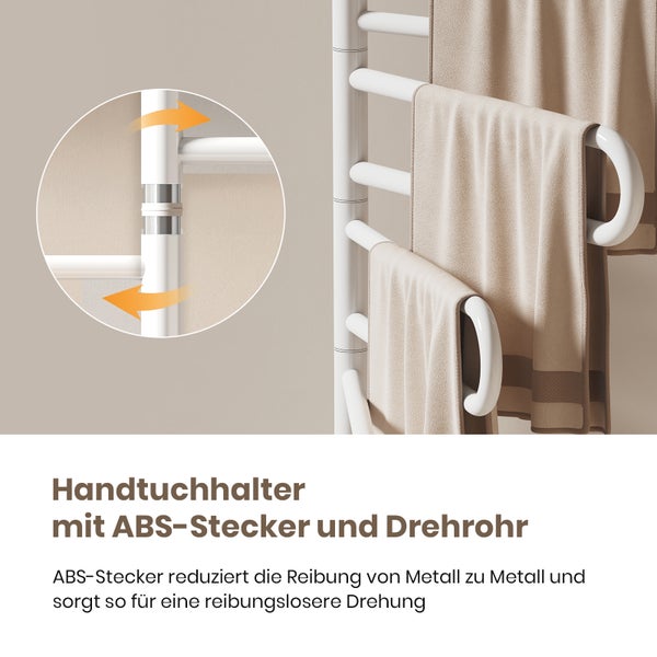 Weißer Handtuchhalter mit ABS-Stecker und Drehrohr, ausgestattet mit Handtüchern