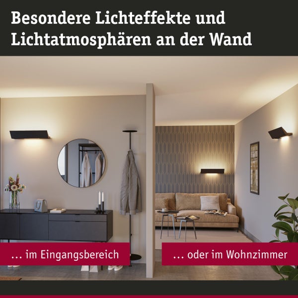 Wohnraumgestaltung mit Wandleuchten für besondere Lichteffekte im Eingangsbereich und Wohnzimmer