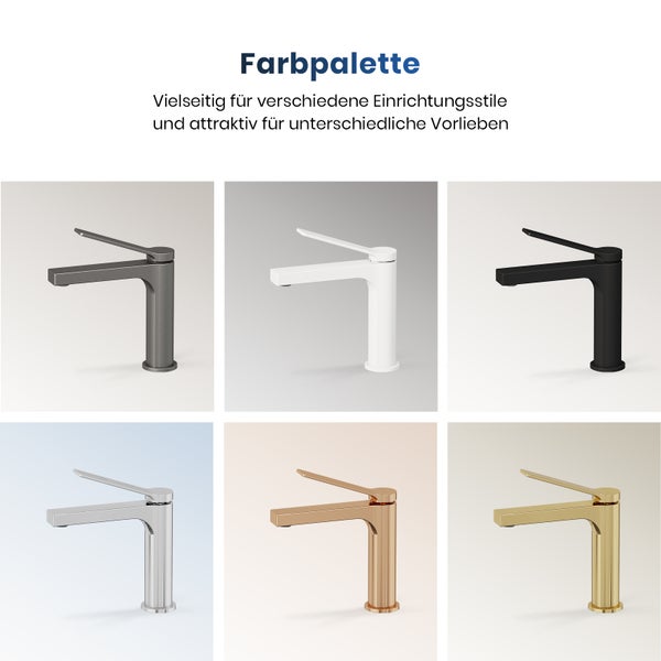 Farbpalette von Waschtischarmaturen für verschiedene Einrichtungsstile und Vorlieben