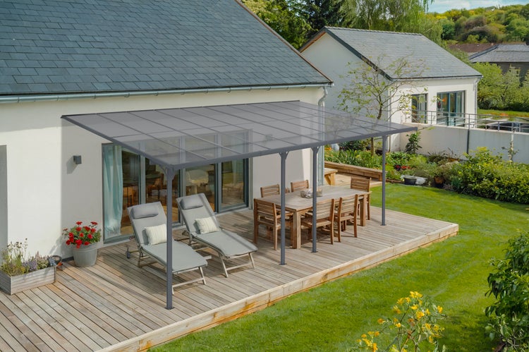 Angebaute Pergola/Carport 18m² KLEO 600L300 Aluminium Grau