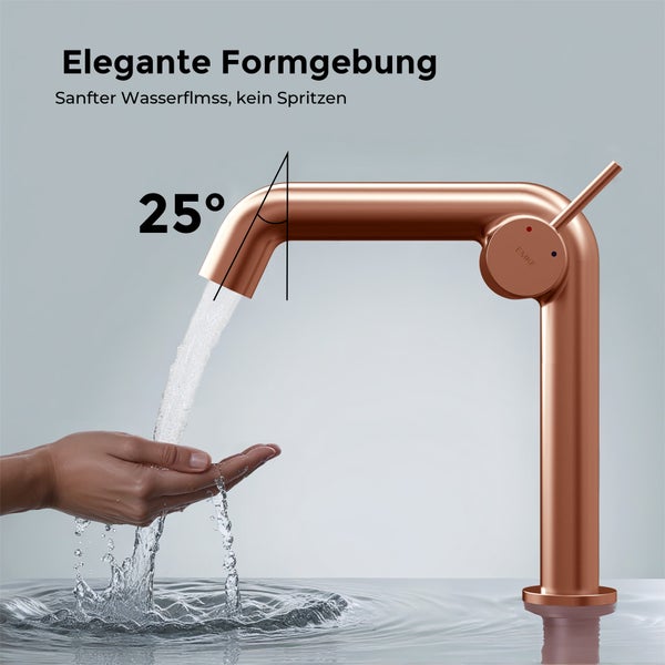 EMKE Einhebel-Waschtischarmatur, Badarmaturen, Waschbecken Armatur - Schweizer Design, Minimalistisches Design，G3/11, Wassersparend, Korrosionsschutz, Warm- & Kaltwasser, Bleifreies Messing, Pflegeleicht, Rosengold