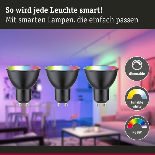 Standard 230V Smart Home Zigbee 3.0 LED Reflektor GU10 3x350lm 3x4,8W RGBW+ dimmbar Schwarz matt