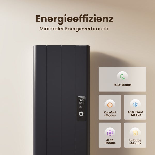 EMKE Elektro-Heizkörper 1000W Flachheizkörper Aluminium Wandmontierbar, LCD-Display Timing-Funktion Elektroheizung Überhitzungsschutz Anthrazit