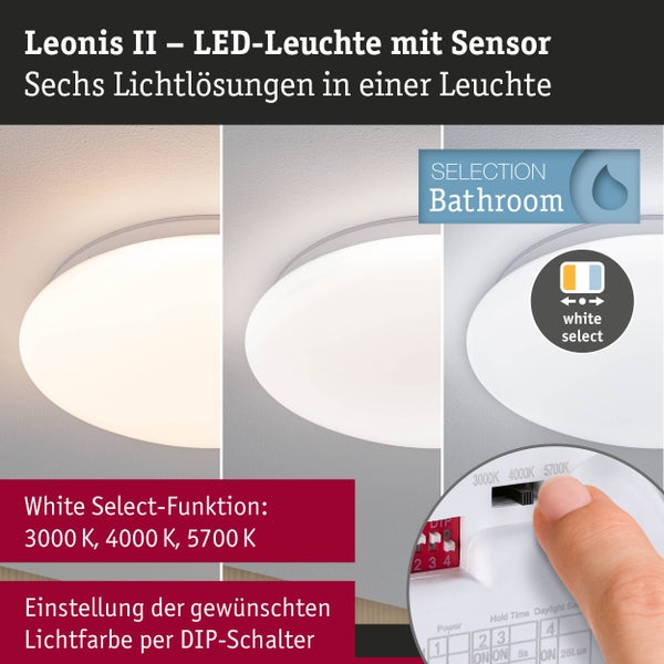 LED Deckenleuchte Leonis II Dämmerungsgesteuerter Bewegungsmelder (HF) IP44 3000 - 5700K 1750lm 230V 16,5W dimmbar Weiß