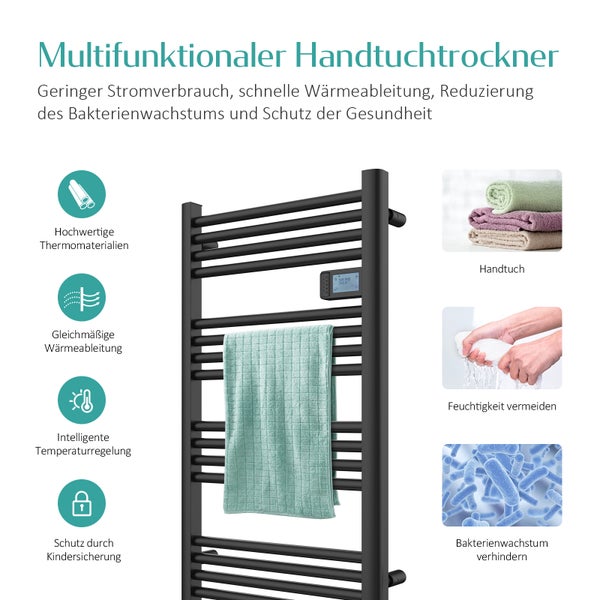 EMKE Badheizkörper Elektrisch mit Intelligenten Thermostat Gerade mit Seitenanschluss mit Heizstab,Aluminium Anthrazit