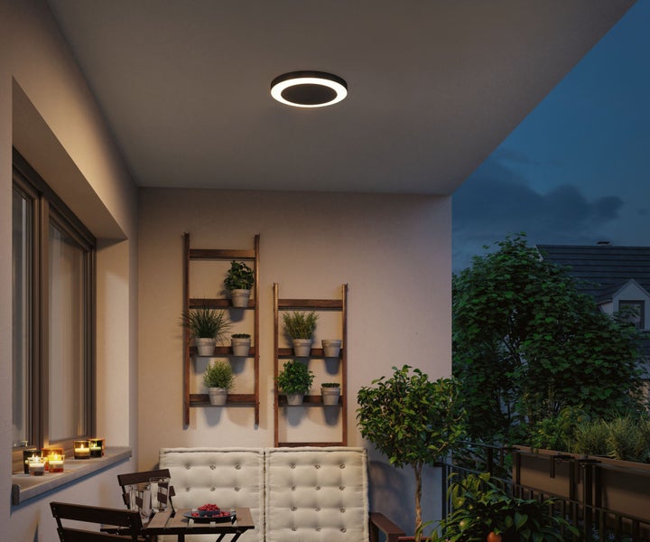 LED Deckenleuchte Circula Dämmerungssensor Dämmerungsgesteuerter Bewegungsmelder (IR) seewasserresistent IP44 rund 320mm 3000K 14W 880lm 230V Anthrazit Kunststoff