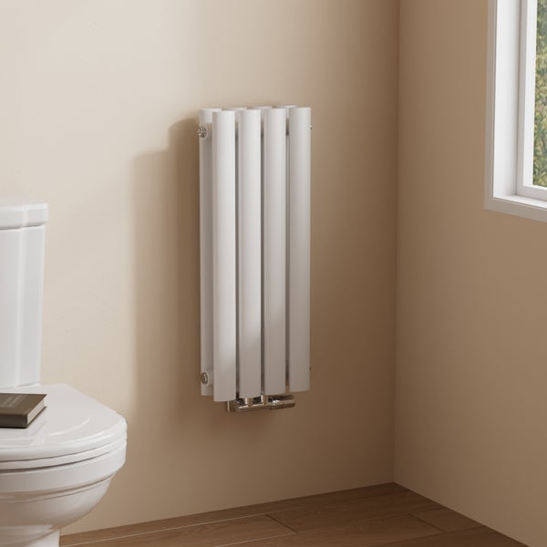 EMKE Badheizkörper 600×240 mm, Designheizkörper, Vertikal, Doppelrohr oval, 248 W, Weiß, für Warmwasserbetrieb, für Bad, Zentralanschluss
