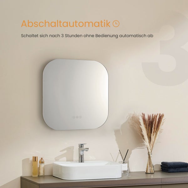 Wandspiegel mit LED Beleuchtung und automatischer Abschaltfunktion nach drei Stunden für Badezimmer