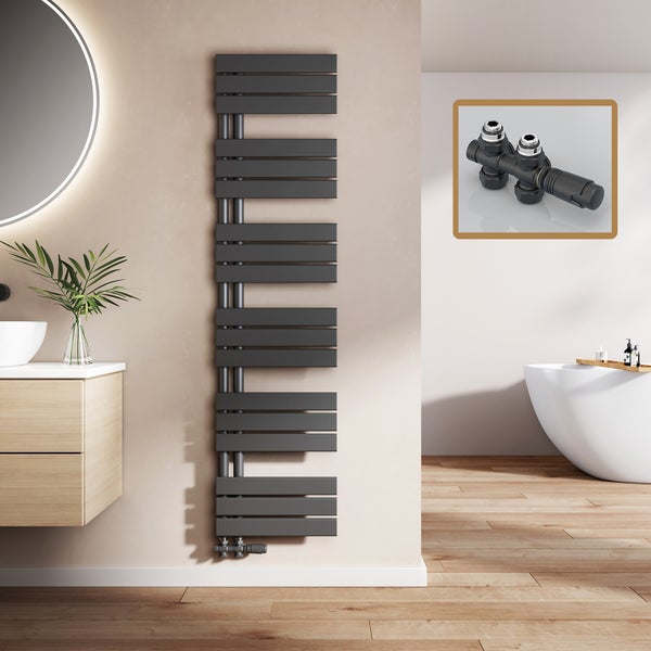 Modernes Badezimmer mit grauem Handtuchwärmer und Thermostatventil