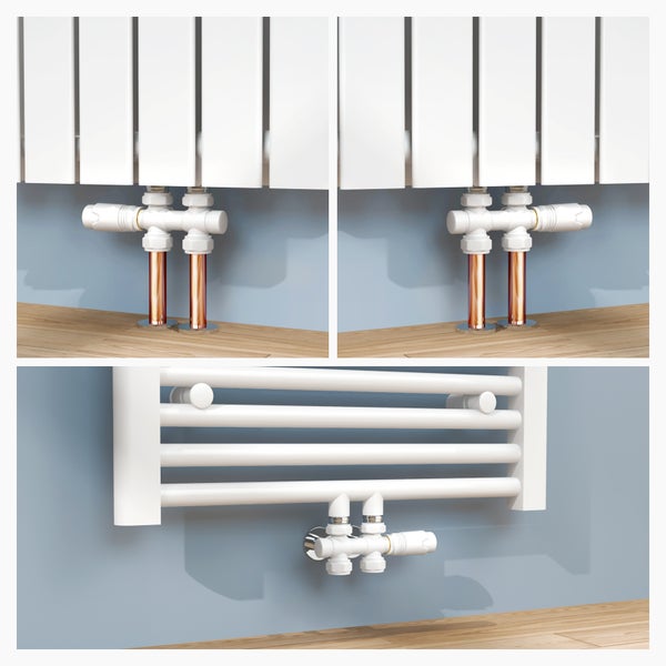 Installation eines Heizkörperthermostats mit Kupferrohren an einem Heizkörper