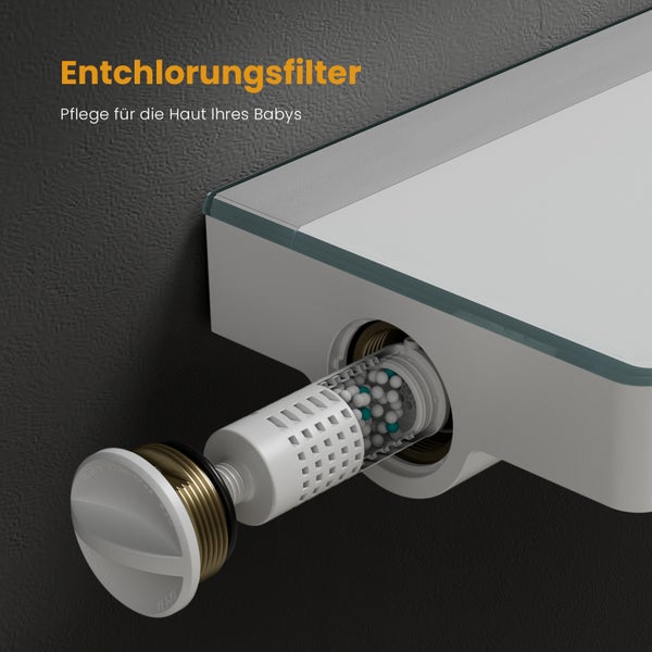 EMKE Duschsystem mit Thermostat, Mattweiß, Duscharmatur-Komplettset, 3-Strahlarten-Duschkopf, Temperatur-LED-Display, Chlorfilter, mit 40 cm Ablagearmatur, für Badezimmer