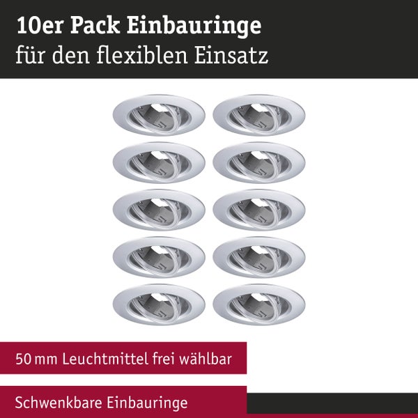 Einbauleuchte 10er-Set schwenkbar rund 90mm 30° GU10 max. 10x10W 230V dimmbar Chrom matt