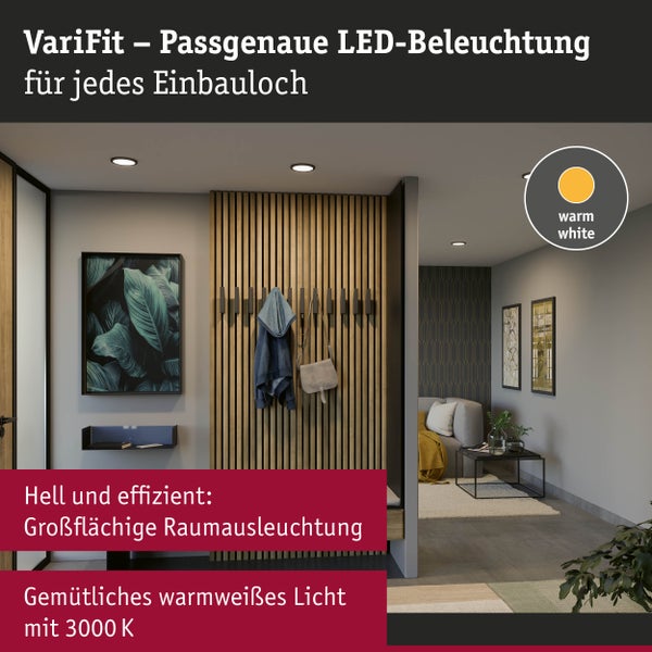 VariFit LED Einbaupanel Areo IP44 rund 118mm 6,5W 550lm 3000K Schwarz