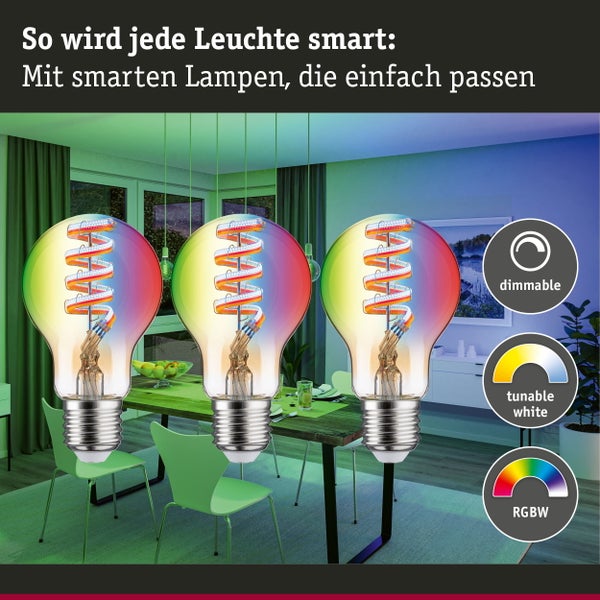 Set Filament 230V LED Birne Zigbee AGL RGBW + Gent 2.0 3x470lm 3x6,3W RGBW+ dimmbar Gold