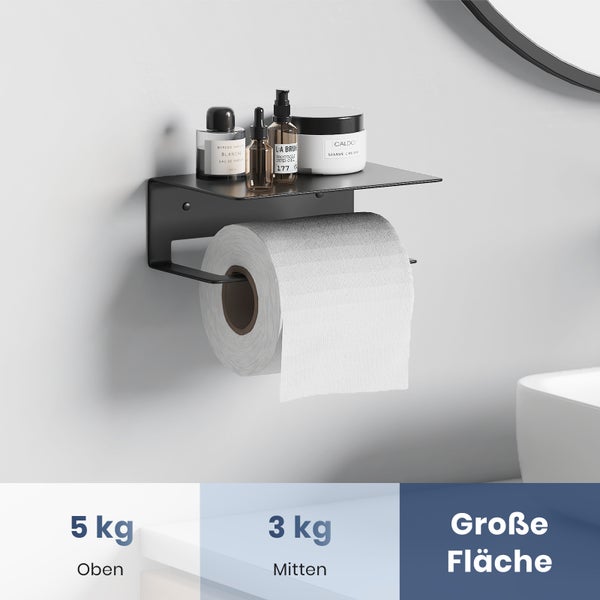 EMKE Edelstahl Papierhandtuchhalter, 160x115x60mm, Matt Schwarz, Klebend & Mit Bohrlöchern Für Wandmontage, Küchen-/Toilettenrollenhalter