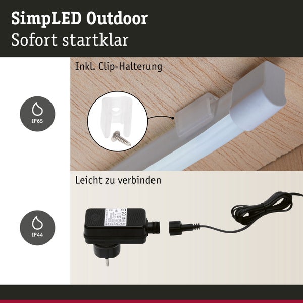 SimpLED LED Strip Outdoor Komplettset 3m beschichtet IP65 12W 420lm/m 40 LEDs/m 6500K 18VA