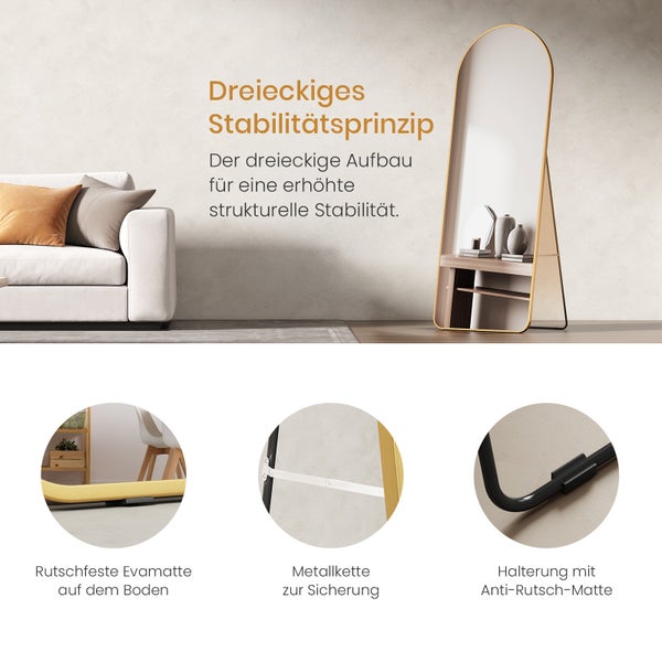 Standspiegel mit Ablage und rutschfester Matte für Stabilität