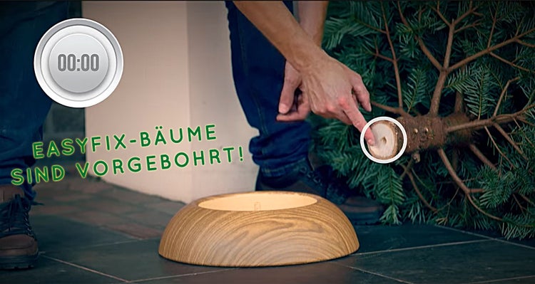 Christbaumständer aus Holz und vorgebohrter Weihnachtsbaumstamm für einfache Montage