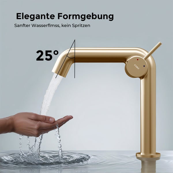 EMKE  Waschtischarmatur für Aufsatzwaschbecken Champagnergold, 222x200x76 mm, Einhebelmischer mit Warm- & Kaltwasser, wassersparend & pflegeleicht, G3/10,  einfache Montage, für Bad & Küche geeignet
