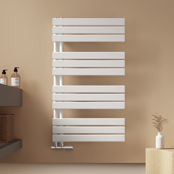 EMKE Badheizkörper Flach 1041x600 mm Weiß, Handtuchwärmer für Badezimmer Handtuchtrockner, Panel Handtuchhalter Seitenanschluss für Wasser 639W