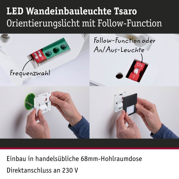 LED Wandeinbauleuchte Tsaro eckig 80x36mm 1W 80lm 230V 2700K Schwarz matt