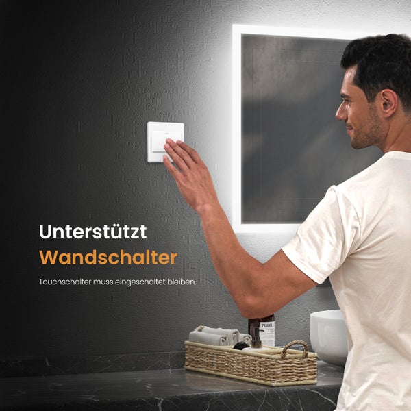 EMKE LED Badspiegel 120×60 cm, Warmweiß/Kaltweiß, seitlicher Kippschalter, beschlagfrei, mattierter Rand, IP44, für Badezimmer