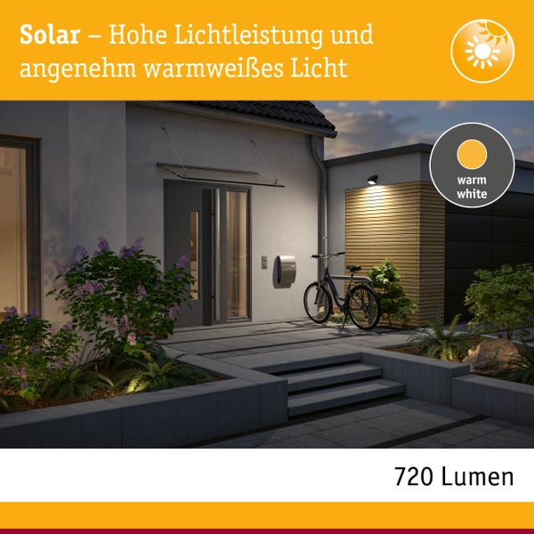 Solar LED Wandfluter Lesly Dämmerungsgesteuerter Bewegungsmelder (IR) IP65 eckig 113x126mm 3000K 5,5W 400lm 3,7V Anthrazit Kunststoff