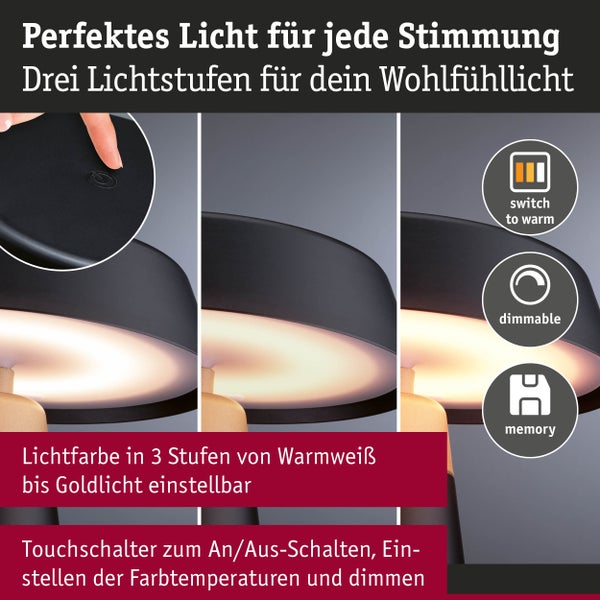 Abstimmbare Lampe mit drei Lichteinstellungen, berührungsempfindlichem Schalter, Dimmfunktion und Speicherfunktion