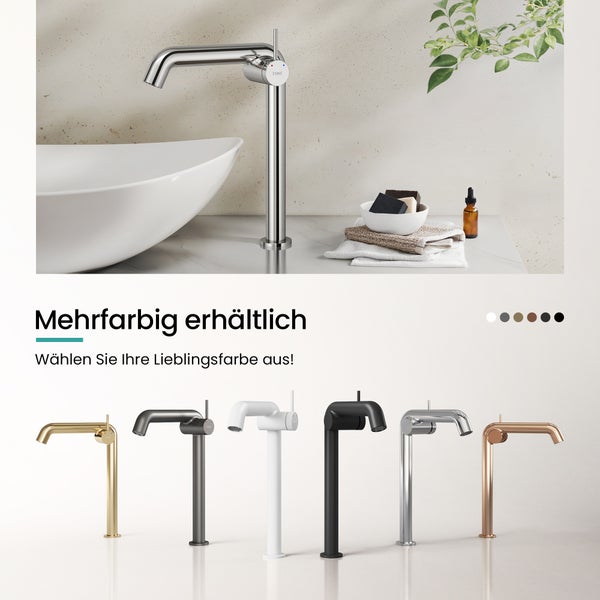 EMKE Einhebel-Waschtischarmatur, Badarmaturen, Waschbecken Armatur - Schweizer Design，G3/8, Wassersparend, Korrosionsschutz, Warm- & Kaltwasser, Bleifreies Messing,332x220x76mm,Chrom
