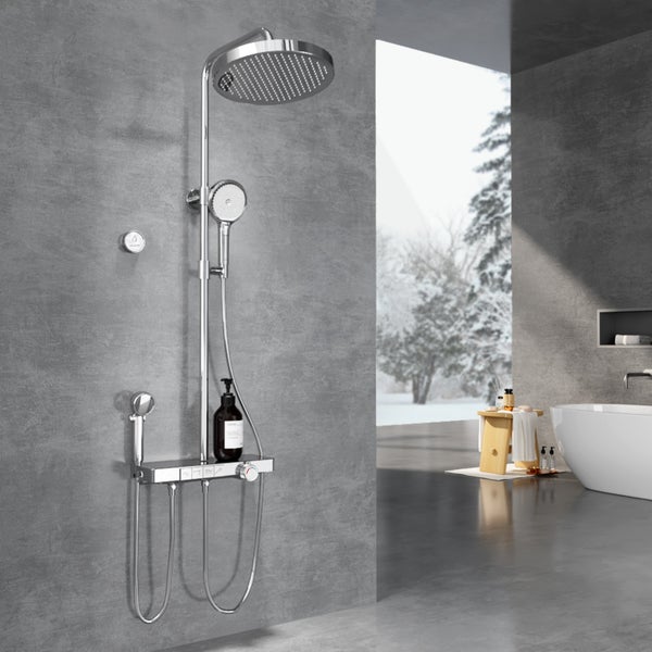 EMKE Duschsystem 3 in 1 Regendusche Set mit Kopfbrause, Handbrause und Wasserhahn, Modernes Duscharmatur Set für Badezimmer, Chrom