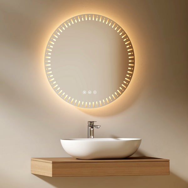 EMKE LED Badspiegel Ø70 cm, rundumlaufende LED-Hintergrundbeleuchtung, Touchschalter, 3 Farbtemperaturen, dimmbar, Antibeschlag, IP44, für Badezimmer