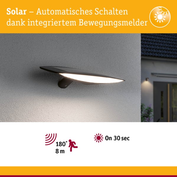 Solar LED Außenwandleuchte Kiran Bewegungsmelder IP44 3000K 280lm Anthrazit