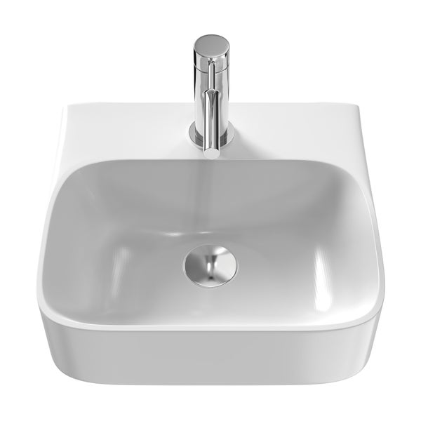 EMKE Aufsatzwaschbecken 435 x 395 x 130 mm, Kleines Waschbecken Handwaschbecken für Badezimmer mit Hahnloch, Weiß