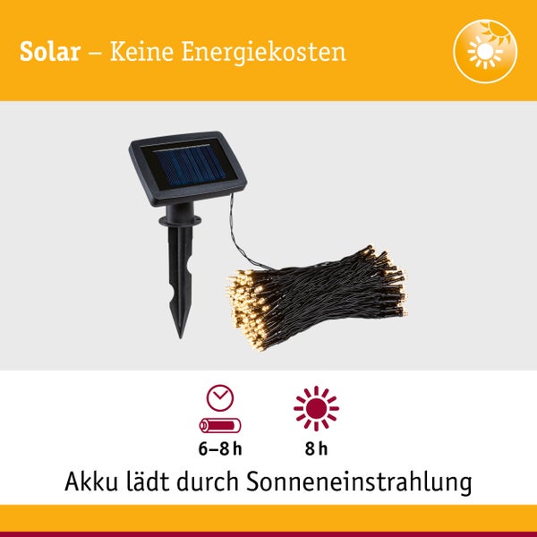 Solar LED Lichterkette Aurinka IP44 3000K 200x6lm Schwarz