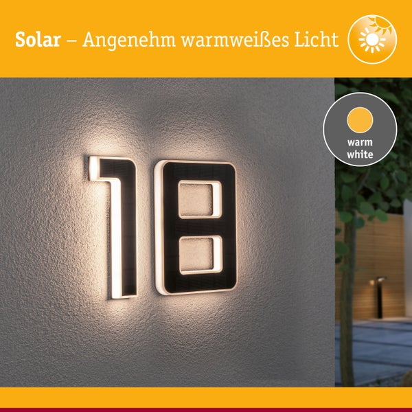 Set Solar LED Hausnummernleuchte inkl. wechselbarer Akku Nummer 18 3000K 2x6lm 2x0,2W Schwarz