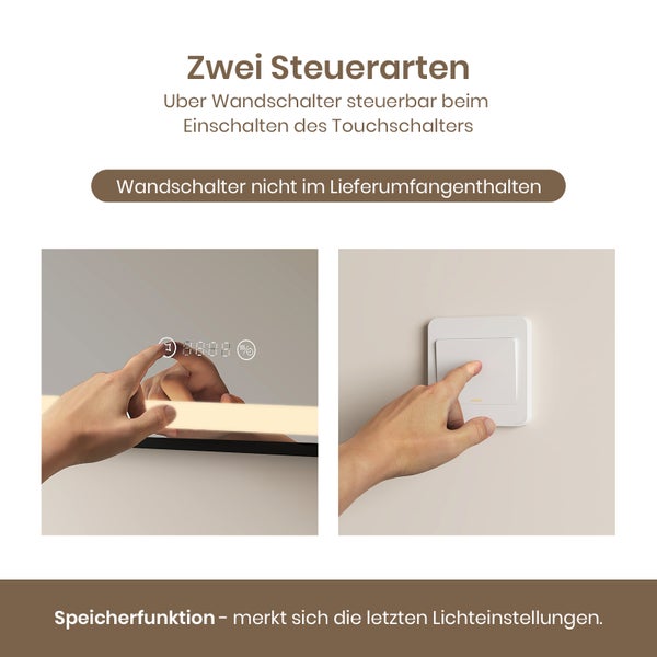 EMKE LED Badspiegel mit Beleuchtung 1200×700 mm, Mattierter Spiegelrand, 4300K Neutrallicht, Antibeschlag & Uhr, Schwarzer Rahmen, für Badezimmer geeignet