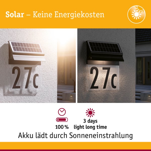 Solar LED Hausnummernleuchte Neda IP44 3000K 14lm Schwarz