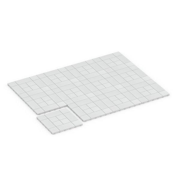 Graue Kunststofffliesen mit Klicksystem und quadratischer Oberflächenstruktur für Bodenbeläge in Garagen oder auf Balkonen.