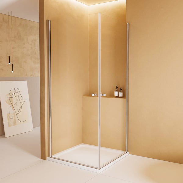 EMKE Eckdusche Duschkabine Eckeinstieg Pendeltür 80 x 80 cm, Duschabtrennung Schwingtür, 6mm ESG Glas, Flachziehendes Design, Höhe: 185 cm
