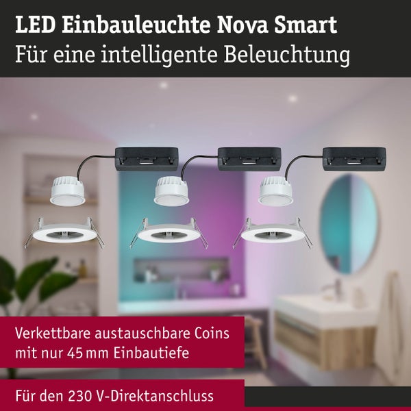 LED Einbauleuchte Nova Coin IP44 rund 78mm RGBW+ 3x6W 3x500lm 230V Weiß matt Aluminium