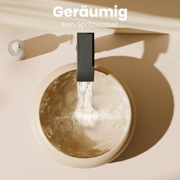 EMKE Aufsatzwaschbecken Ø36 cm, Keramik, Beige matt, Rund, Design Waschbecken für Bad & Gäste-WC, Pflegeleicht, Feuchtigkeitsbeständig, Höhe 12 cm