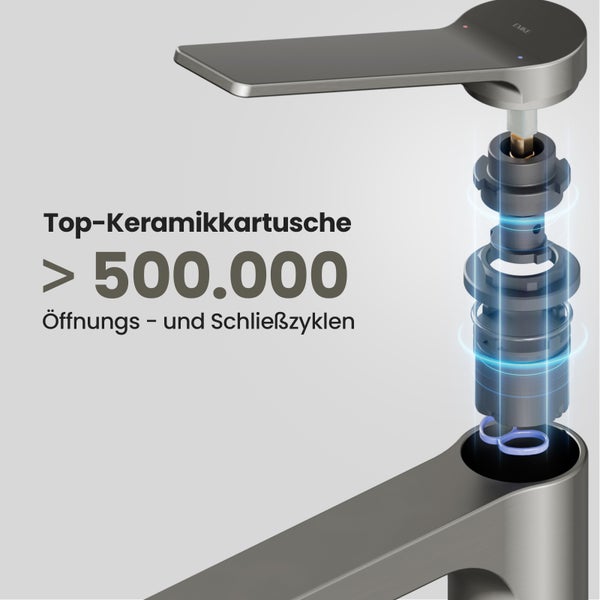 EMKE Einhebel-Waschtischarmatur, Badarmaturen, Schweizer Design, G3/8， Wassersparend, Bleifreies Messing, Korrosionsschutz, Pflegeleicht, Anthrazit