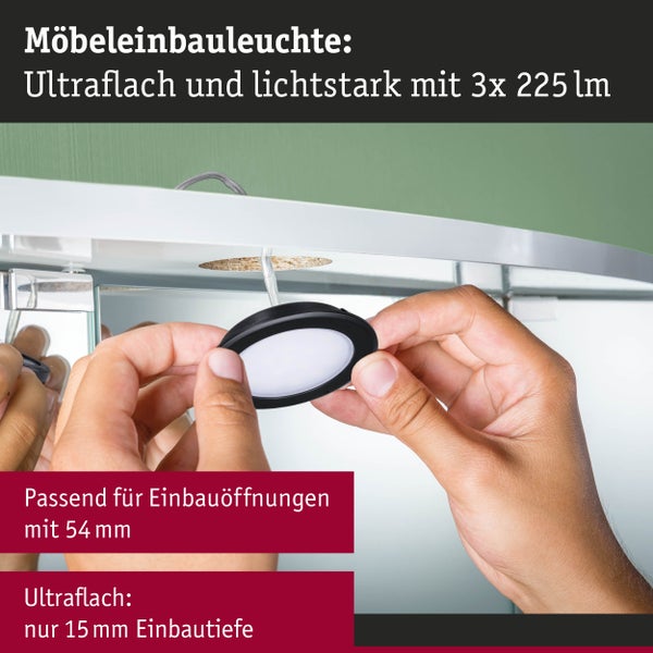 LED Möbeleinbauleuchten 3er-Set rund 65mm 3x2,5W 3x180lm 230/12V 3000K Schwarz matt