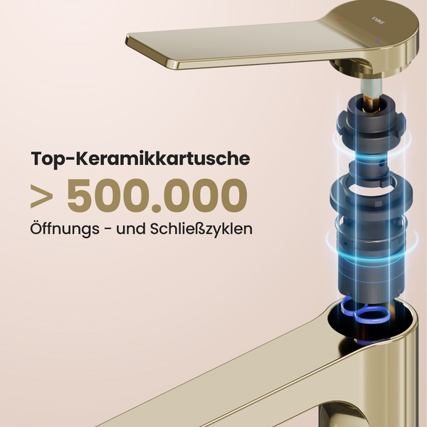 Emke Einhebel-Waschtischarmatur, Badarmaturen, Waschbecken Armatur - Schweizer Design, Minimalistisches Design，3/8 Zoll, Wassersparend, Korrosionsschutz, Warm- & Kaltwasser, Bleifreies Messing, Pflegeleicht -Champagnergold
