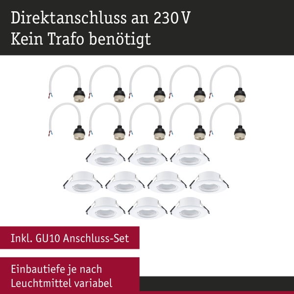 Einbauleuchte 10er-Set starr rund 90mm GU10 max. 10x10W 230V dimmbar Weiß